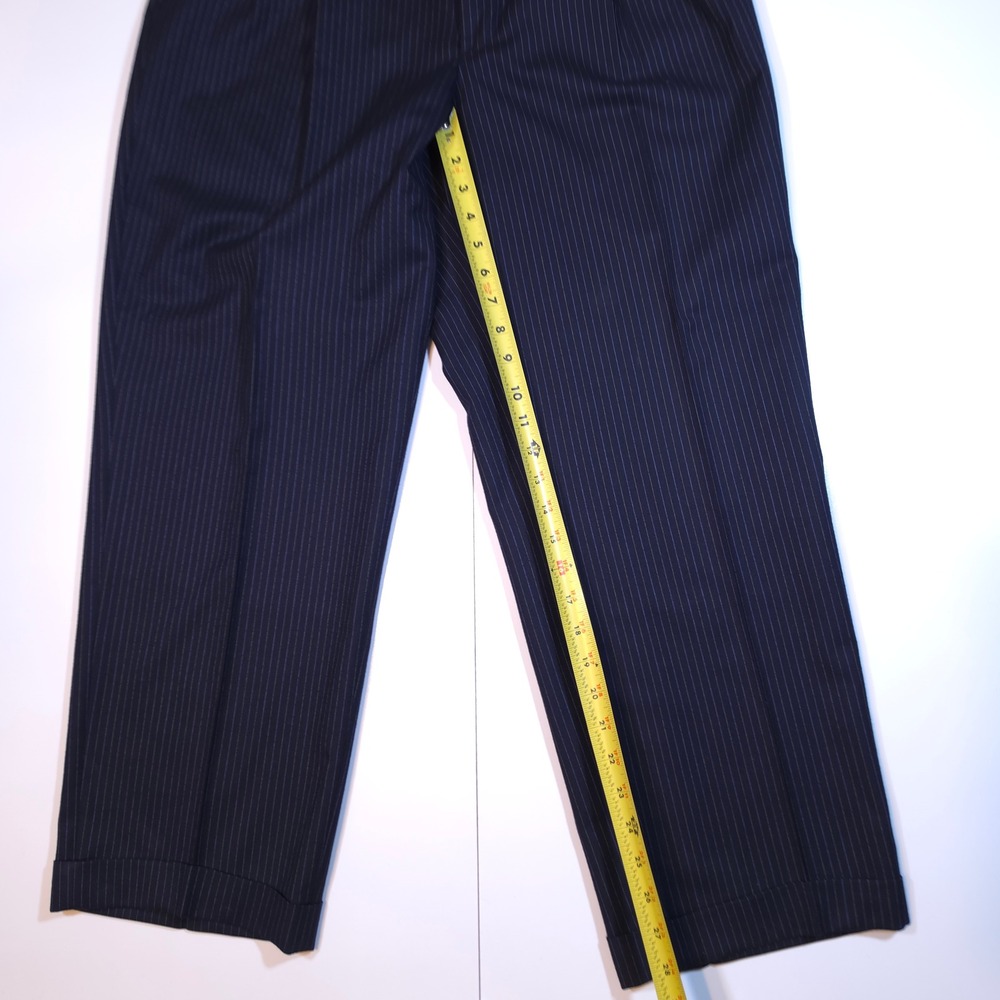 Coppley Mens Navy Pinstripe Wool Suit Scabal Fabric 42S 2 Button Made in Canada - Picture 11 of 14